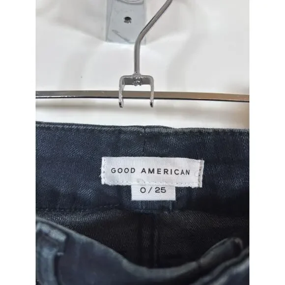 Good American Good Waist Womens 0/25 High Rise Skinny Raw Hem Blue Jeans - Picture 3 of 5